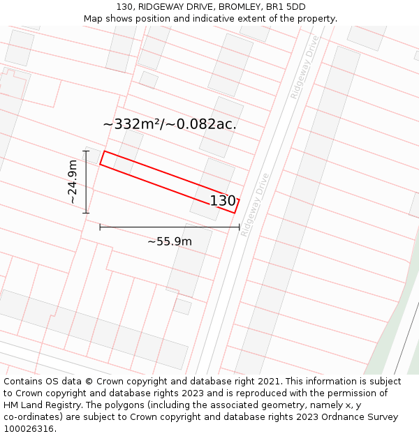 130, RIDGEWAY DRIVE, BROMLEY, BR1 5DD: Plot and title map