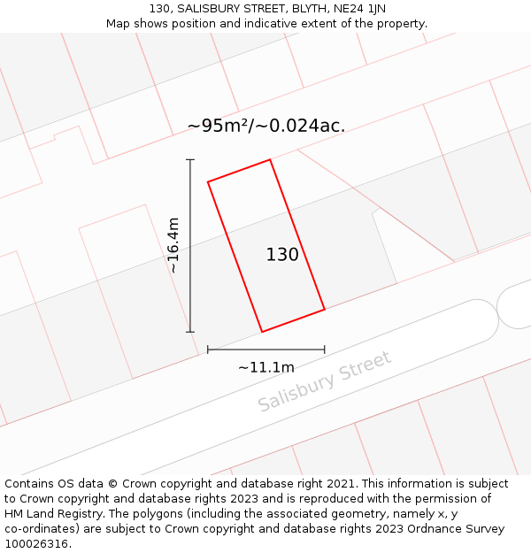 130, SALISBURY STREET, BLYTH, NE24 1JN: Plot and title map