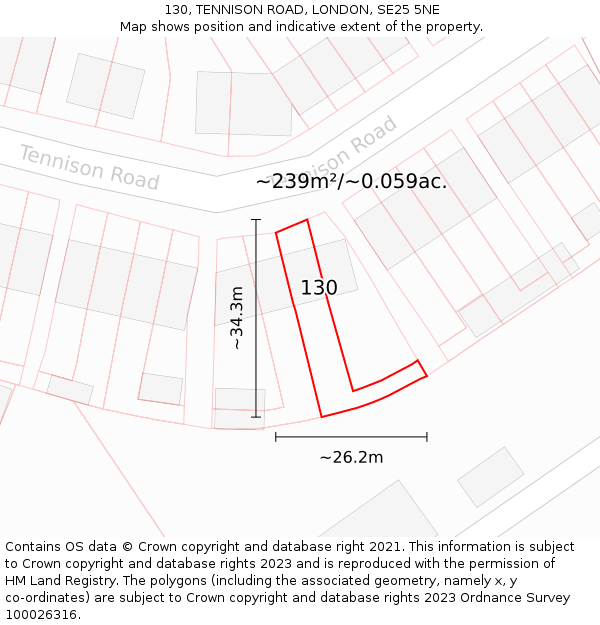 130, TENNISON ROAD, LONDON, SE25 5NE: Plot and title map