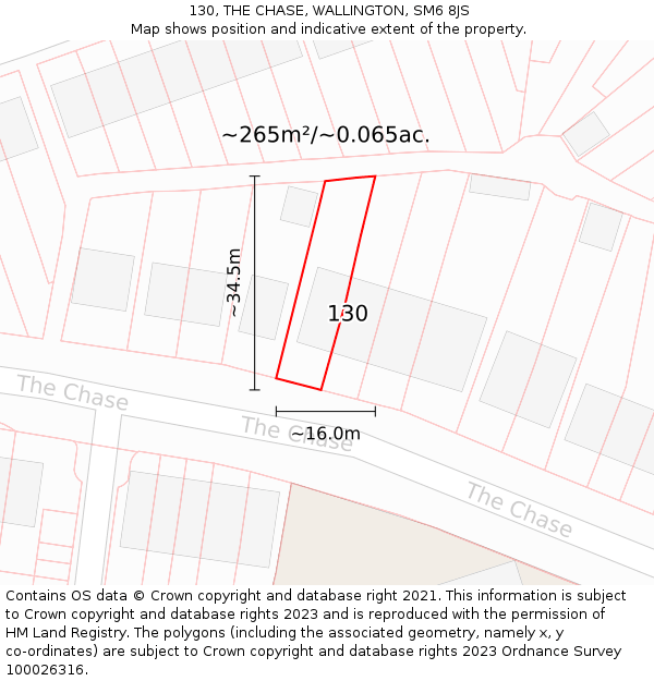 130, THE CHASE, WALLINGTON, SM6 8JS: Plot and title map