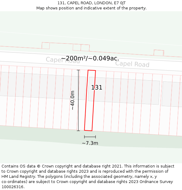131, CAPEL ROAD, LONDON, E7 0JT: Plot and title map