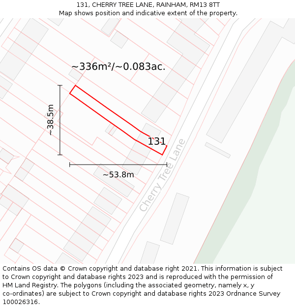 131, CHERRY TREE LANE, RAINHAM, RM13 8TT: Plot and title map