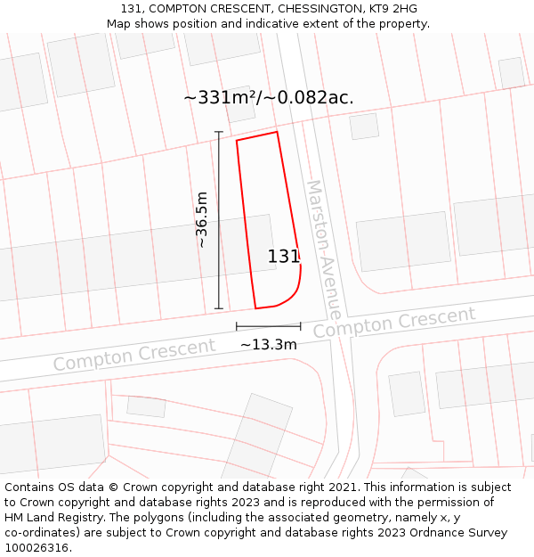 131, COMPTON CRESCENT, CHESSINGTON, KT9 2HG: Plot and title map