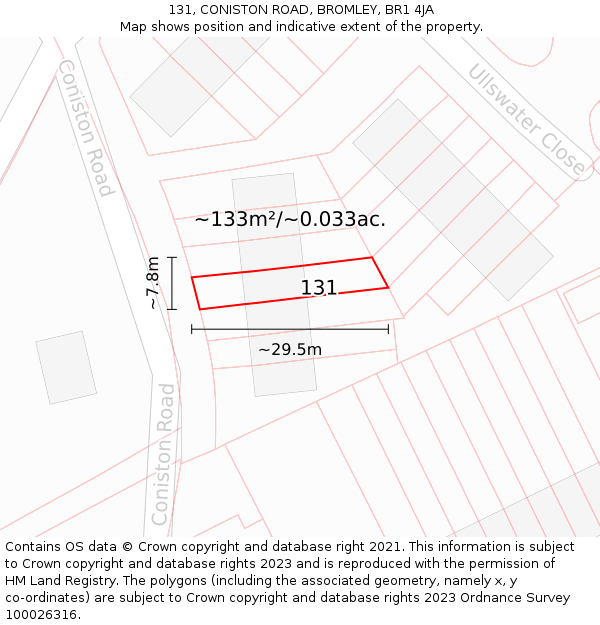 131, CONISTON ROAD, BROMLEY, BR1 4JA: Plot and title map