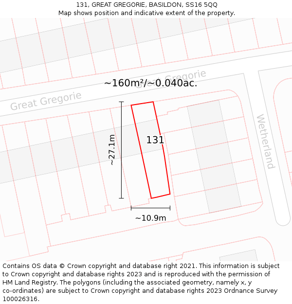 131, GREAT GREGORIE, BASILDON, SS16 5QQ: Plot and title map