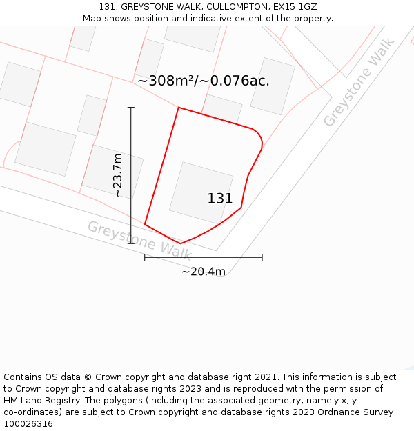 131, GREYSTONE WALK, CULLOMPTON, EX15 1GZ: Plot and title map