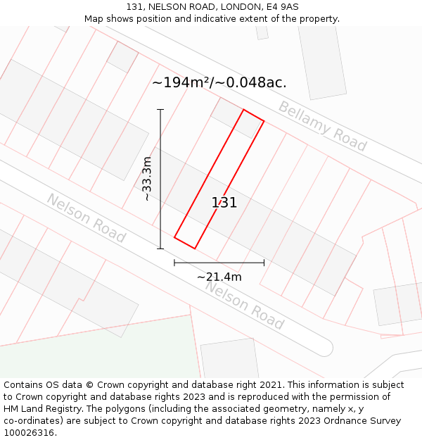 131, NELSON ROAD, LONDON, E4 9AS: Plot and title map