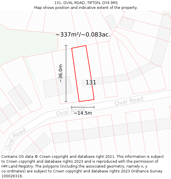 131, OVAL ROAD, TIPTON, DY4 9RS: Plot and title map
