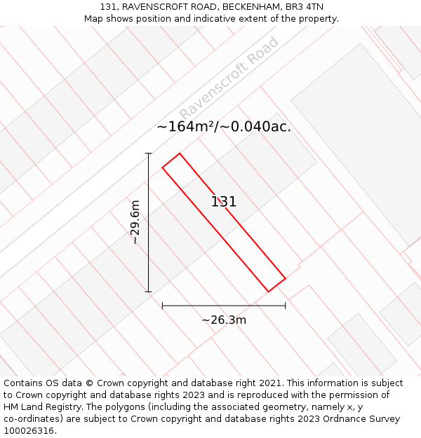 131, RAVENSCROFT ROAD, BECKENHAM, BR3 4TN: Plot and title map