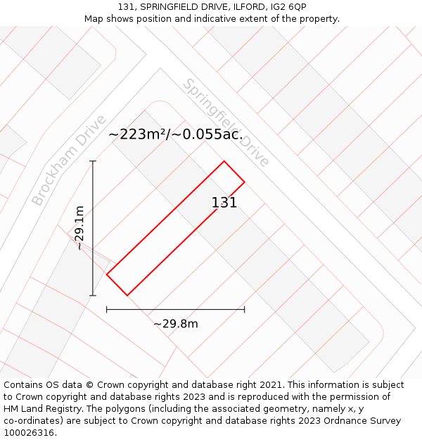 131, SPRINGFIELD DRIVE, ILFORD, IG2 6QP: Plot and title map