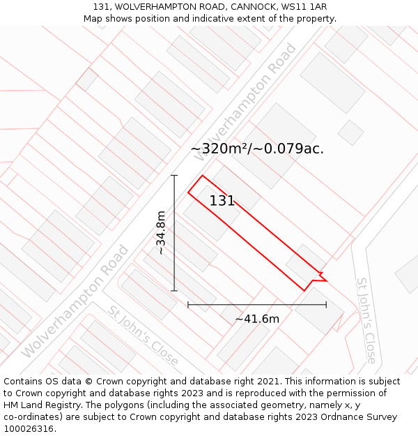 131, WOLVERHAMPTON ROAD, CANNOCK, WS11 1AR: Plot and title map