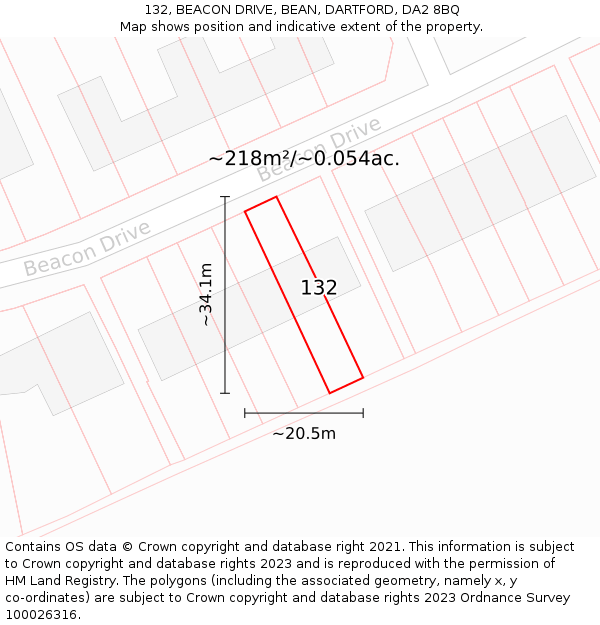 132, BEACON DRIVE, BEAN, DARTFORD, DA2 8BQ: Plot and title map