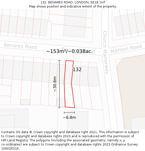 132, BENARES ROAD, LONDON, SE18 1HT: Plot and title map