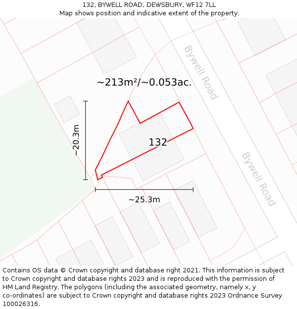 132, BYWELL ROAD, DEWSBURY, WF12 7LL: Plot and title map