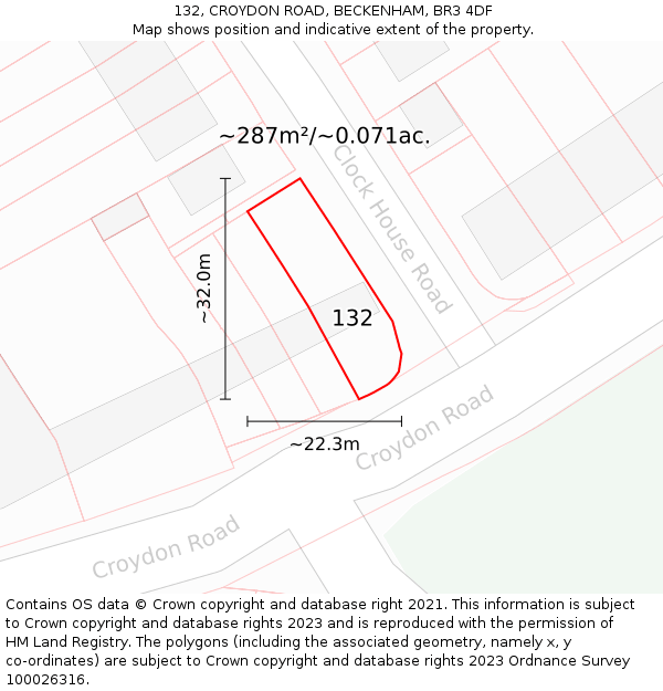 132, CROYDON ROAD, BECKENHAM, BR3 4DF: Plot and title map