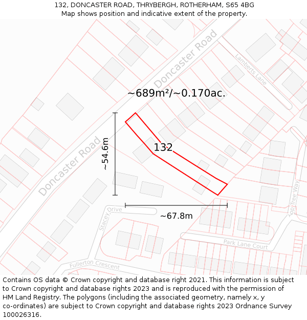 132, DONCASTER ROAD, THRYBERGH, ROTHERHAM, S65 4BG: Plot and title map