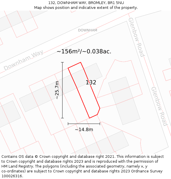 132, DOWNHAM WAY, BROMLEY, BR1 5NU: Plot and title map