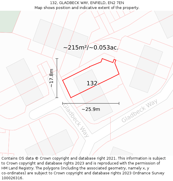 132, GLADBECK WAY, ENFIELD, EN2 7EN: Plot and title map