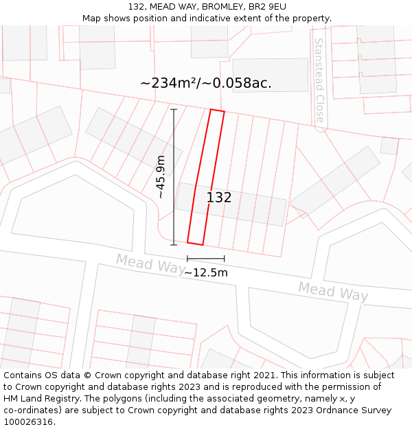 132, MEAD WAY, BROMLEY, BR2 9EU: Plot and title map