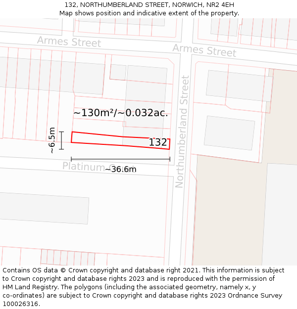 132, NORTHUMBERLAND STREET, NORWICH, NR2 4EH: Plot and title map