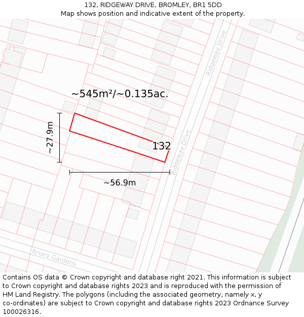 132, RIDGEWAY DRIVE, BROMLEY, BR1 5DD: Plot and title map