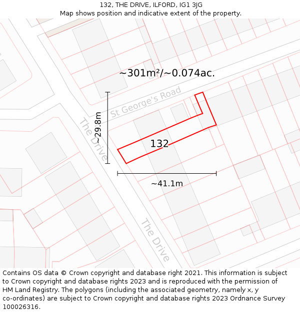 132, THE DRIVE, ILFORD, IG1 3JG: Plot and title map