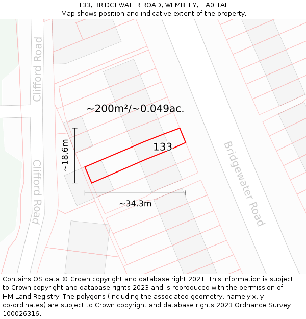 133, BRIDGEWATER ROAD, WEMBLEY, HA0 1AH: Plot and title map