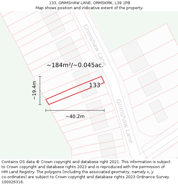133, GRIMSHAW LANE, ORMSKIRK, L39 1PB: Plot and title map
