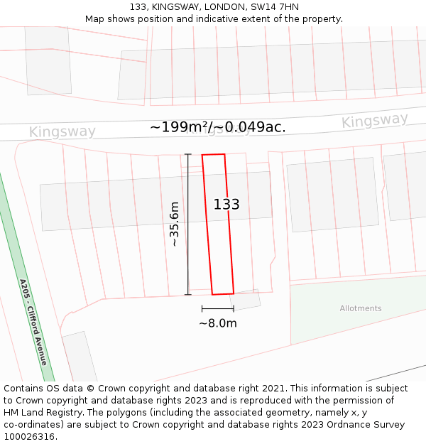 133, KINGSWAY, LONDON, SW14 7HN: Plot and title map