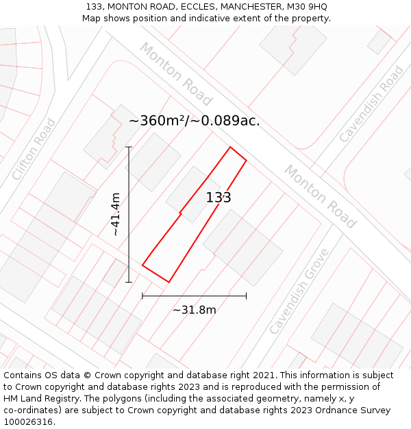 133, MONTON ROAD, ECCLES, MANCHESTER, M30 9HQ: Plot and title map
