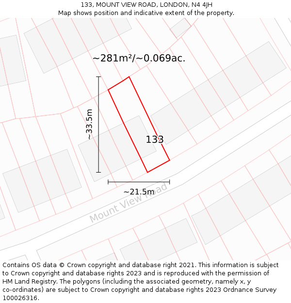 133, MOUNT VIEW ROAD, LONDON, N4 4JH: Plot and title map