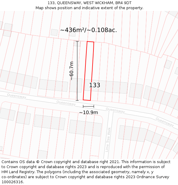 133, QUEENSWAY, WEST WICKHAM, BR4 9DT: Plot and title map