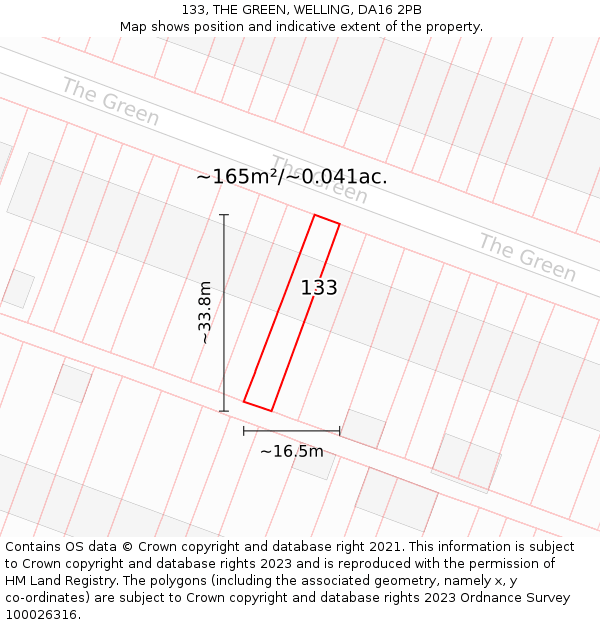 133, THE GREEN, WELLING, DA16 2PB: Plot and title map