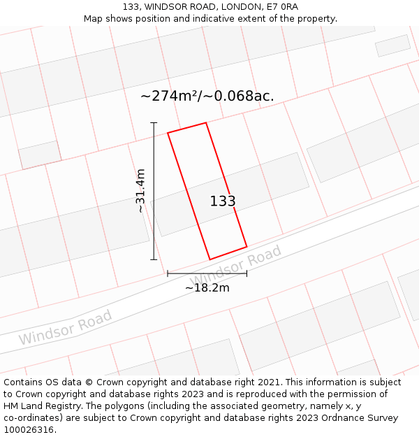 133, WINDSOR ROAD, LONDON, E7 0RA: Plot and title map