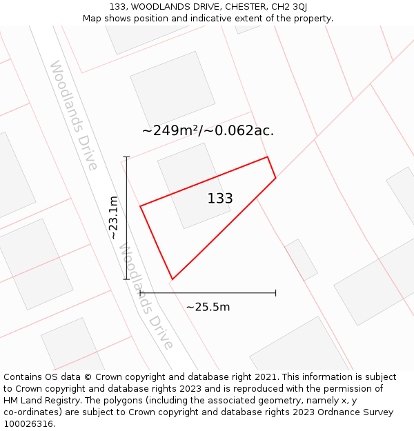 133, WOODLANDS DRIVE, CHESTER, CH2 3QJ: Plot and title map