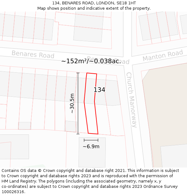 134, BENARES ROAD, LONDON, SE18 1HT: Plot and title map