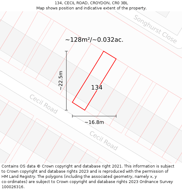 134, CECIL ROAD, CROYDON, CR0 3BL: Plot and title map