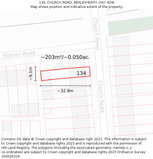 134, CHURCH ROAD, BEXLEYHEATH, DA7 4DW: Plot and title map