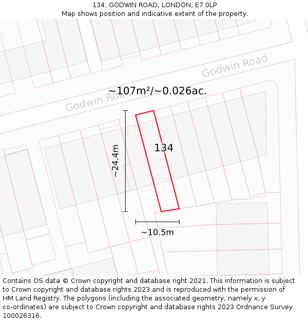 134, GODWIN ROAD, LONDON, E7 0LP: Plot and title map