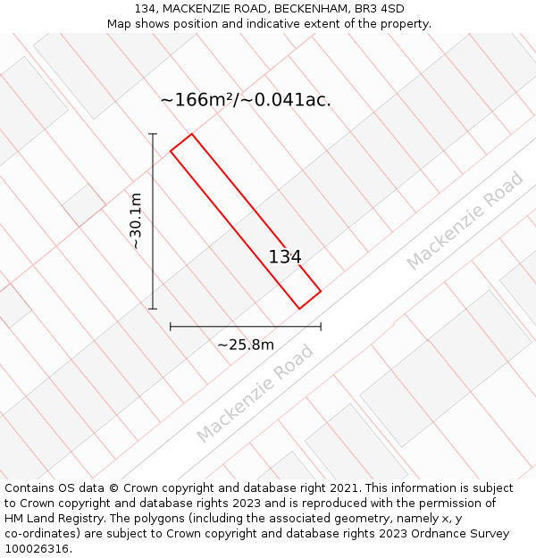134, MACKENZIE ROAD, BECKENHAM, BR3 4SD: Plot and title map