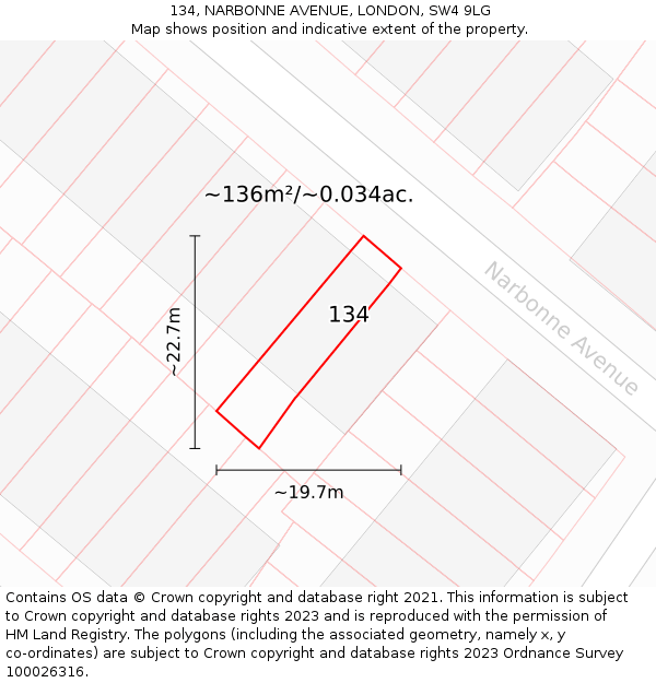 134, NARBONNE AVENUE, LONDON, SW4 9LG: Plot and title map