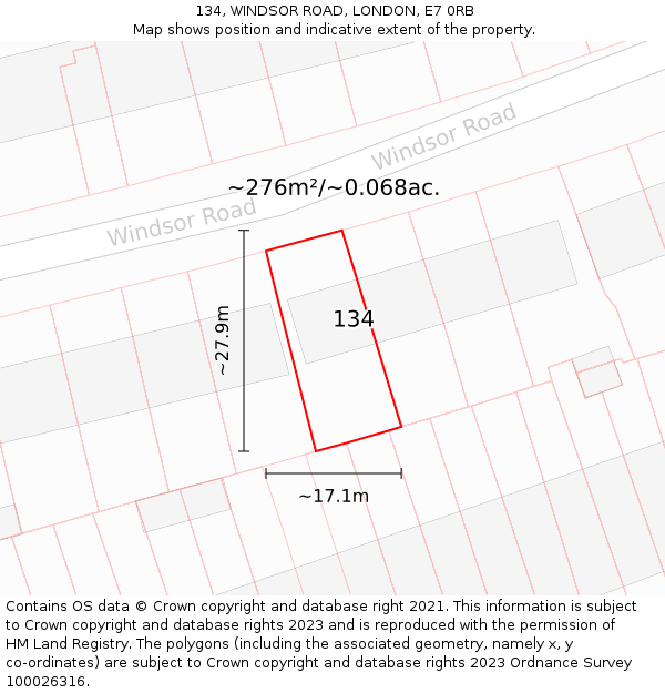 134, WINDSOR ROAD, LONDON, E7 0RB: Plot and title map