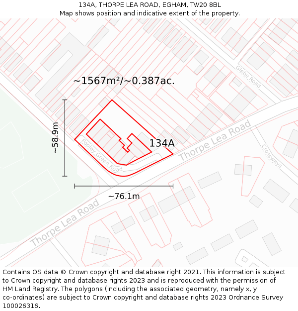 134A, THORPE LEA ROAD, EGHAM, TW20 8BL: Plot and title map