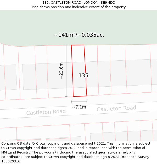 135, CASTLETON ROAD, LONDON, SE9 4DD: Plot and title map