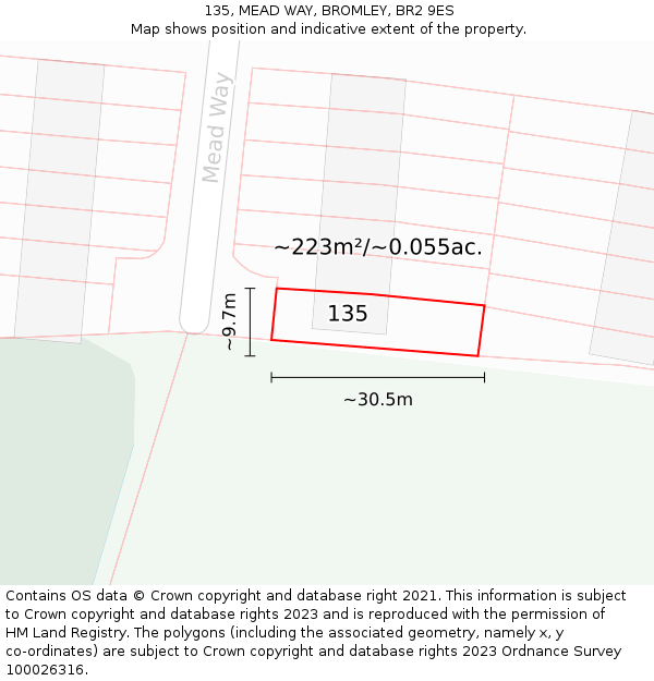 135, MEAD WAY, BROMLEY, BR2 9ES: Plot and title map