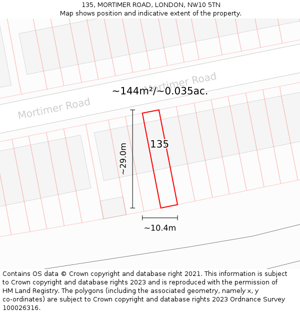 135, MORTIMER ROAD, LONDON, NW10 5TN: Plot and title map