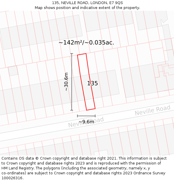 135, NEVILLE ROAD, LONDON, E7 9QS: Plot and title map