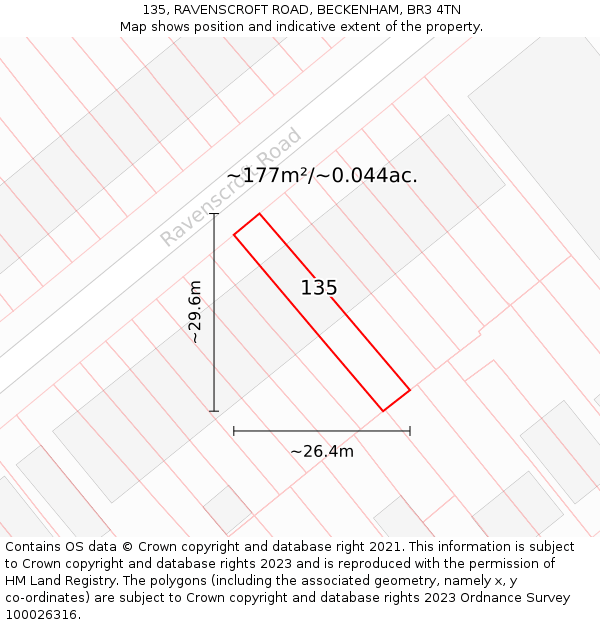 135, RAVENSCROFT ROAD, BECKENHAM, BR3 4TN: Plot and title map
