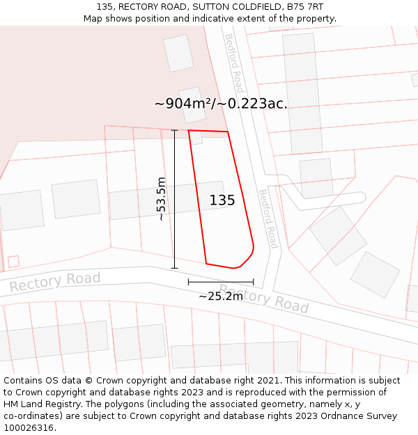 135, RECTORY ROAD, SUTTON COLDFIELD, B75 7RT: Plot and title map