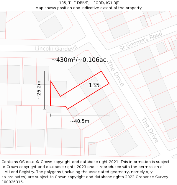 135, THE DRIVE, ILFORD, IG1 3JF: Plot and title map